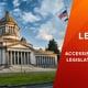Washington State capitol building is pictured on the left. On the right, white text on an orange background reads: Levinar - Accessing a Remote Legislative Session