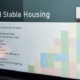 A small photo of Kim appears in the upper right corner of a presentation slide that reads: Safe and Stable Housing.